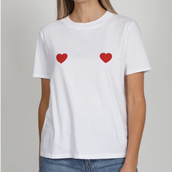 Brunette the Label Double Heart Tee in Hot Pink - Picture 2 of 4